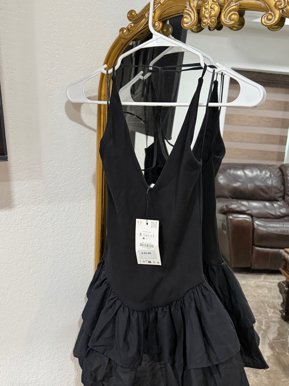 Zara Black Mini Dress with Tiered Skirt